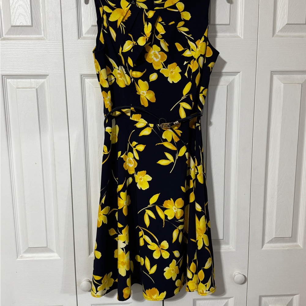 Alyx Yellow and Navy Fit and Flare Midi Dress NWOT Size 12